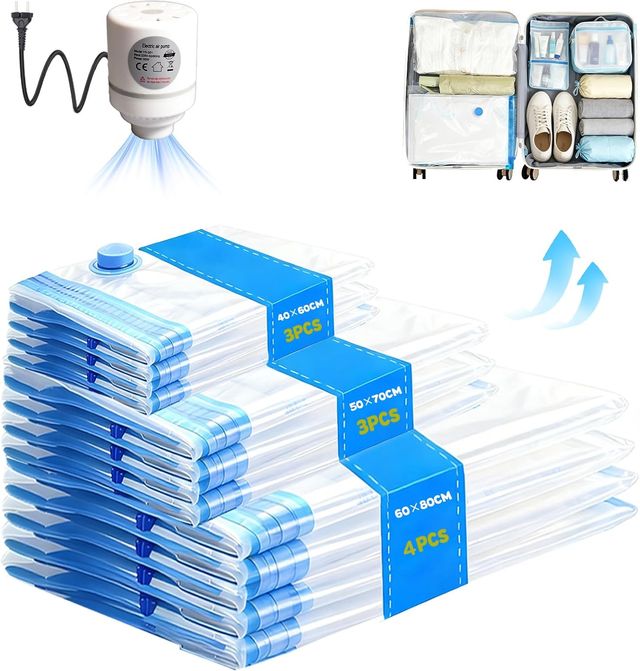 10 Bolsas de Vacío para Ropa + Bomba