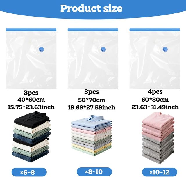 10 Bolsas de Vacío para Ropa + Bomba