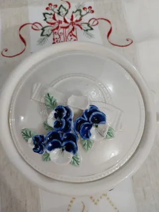Biscottiera Vintage Ceramica Fiori Blu