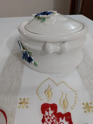 Biscottiera Vintage Ceramica Fiori Blu