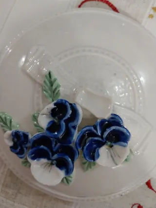 Biscottiera Vintage Ceramica Fiori Blu