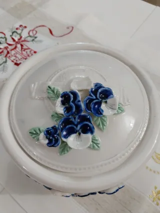 Biscottiera Vintage Ceramica Fiori Blu