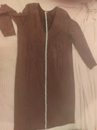 Vestido fiesta lentejuelas dorado y rojo