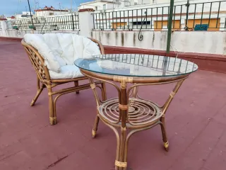 Mesa y Silla Mimbre