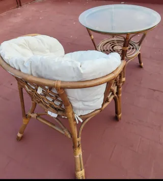 Mesa y Silla Mimbre