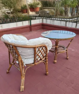 Mesa y Silla Mimbre