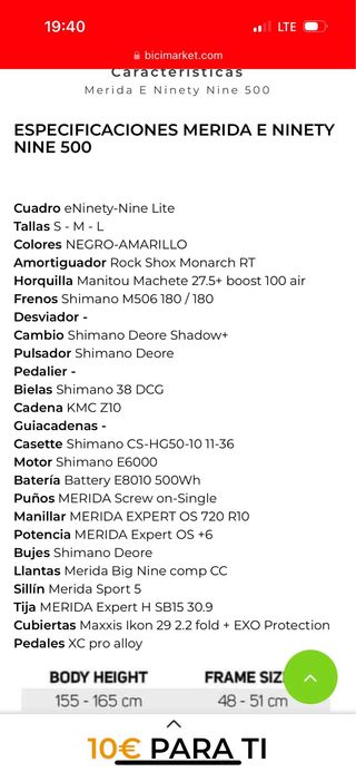 Bicicleta Eléctrica Merida Nine 500