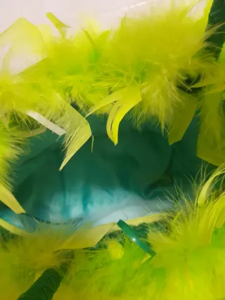 Bolso de mano verde con plumas