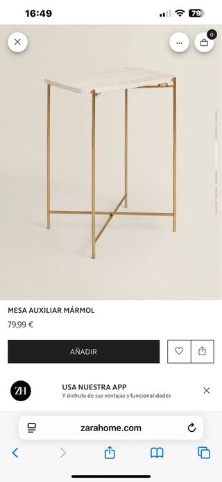 Mesa Auxiliar Mármol y Metal Zara Home 2 unidades