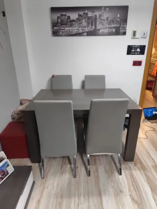 Mesa de salón extensible madera y metal,sillas