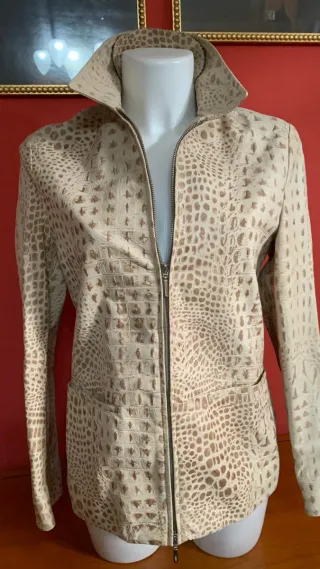 Giacca Pelle Mabrun Donna Tg 42 Beige Coccodrillo
