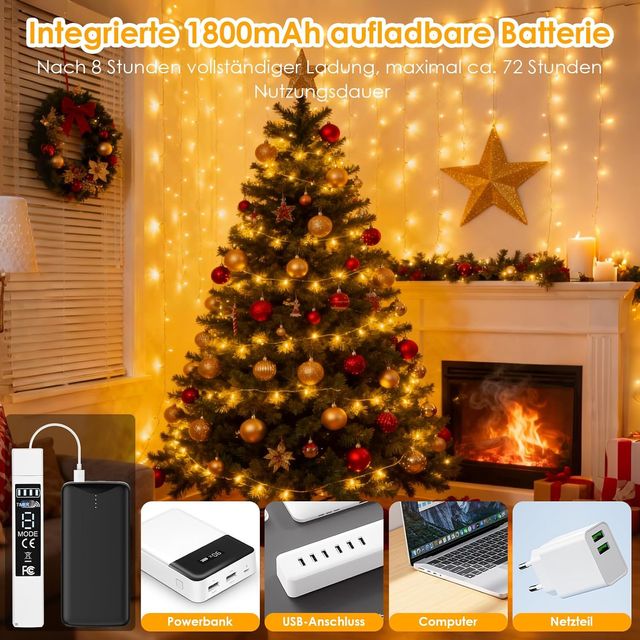 Cadena de luces LED para exteriores, 20 m, 200 led