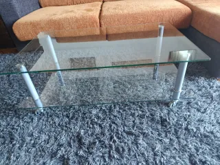 Mesa de centro cristal y metal
