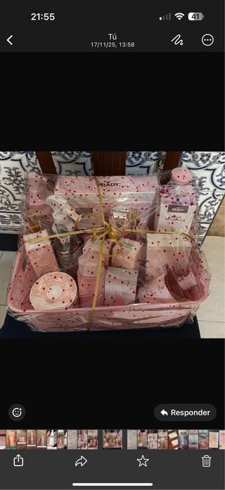 Cesta PRADY rosa con lunares rojos