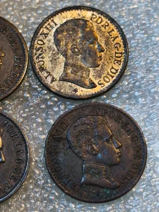 4 Monedas Alfonso XIII 1 Céntimo