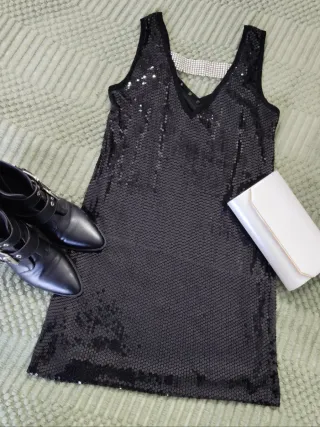 Vestido fiesta lentejuelas negro