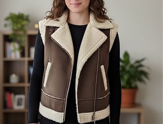 Chaleco borreguito marrón y beige