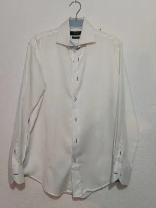 Camisa Zara Man Blanca Dibujo Brillante Talla M
