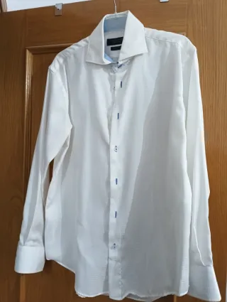 Camisa Zara Man Blanca Dibujo Brillante Talla M