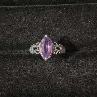 Anillo Plata Amatista Natural Marquise