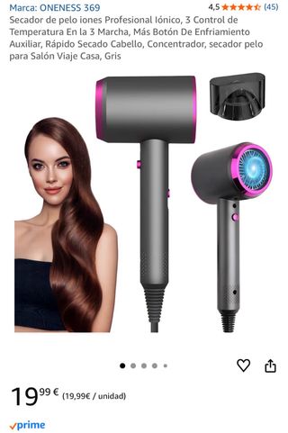 Secador de pelo ONENESS 369 Iónico Gris/Rosa