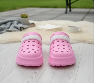 Zuecos  Crocs Pink Chunky Plataforma y Pelo T36-37