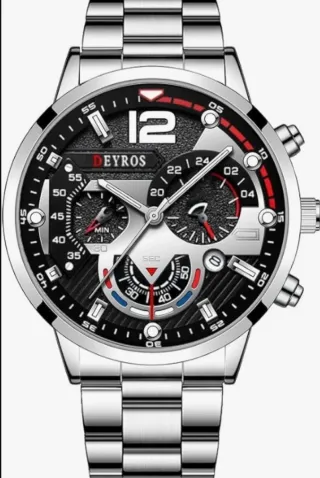 Reloj Deyros Hombre Negro y Plateado