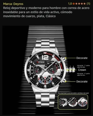 Reloj Deyros Hombre Negro y Plateado