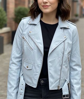 Chaqueta Biker Cuero Turquesa