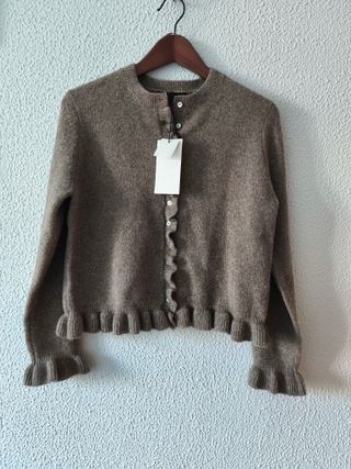 Zara cardigan punto volantes visón gris M nuevo