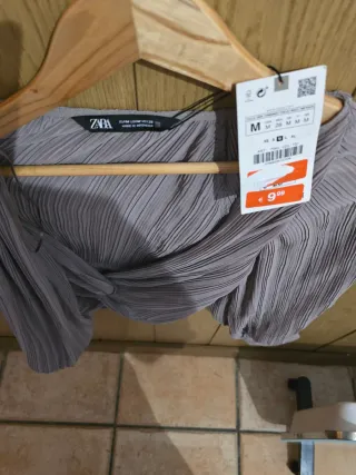 Top Zara Mujer Talla M Gris Con Etiqueta