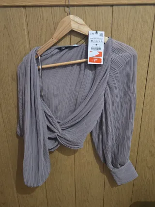 Top Zara Mujer Talla M Gris Con Etiqueta