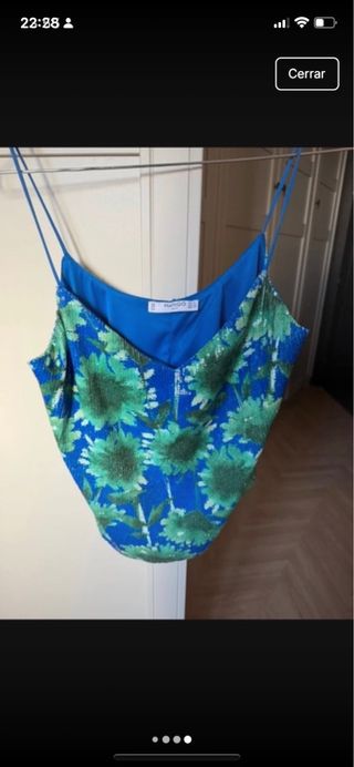 Top lentejuelas Mango azul y verde