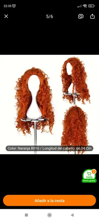 Peluca pelirroja rizada 60,96 cm