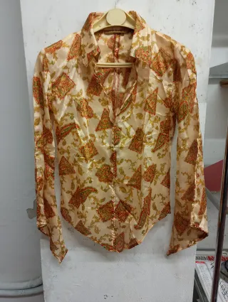 Camicia Seta Indiana Beige Multicolor