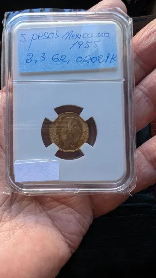 Moneda Oro 5 Pesos Mexicanos 21k 1945