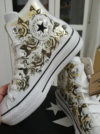 Converse Pelle gold roses