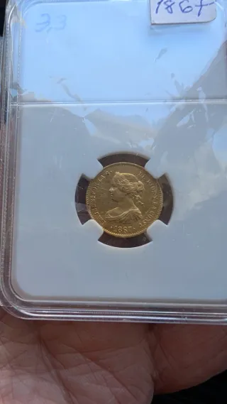 Moneda Isabel 2ª Oro 24k 1867