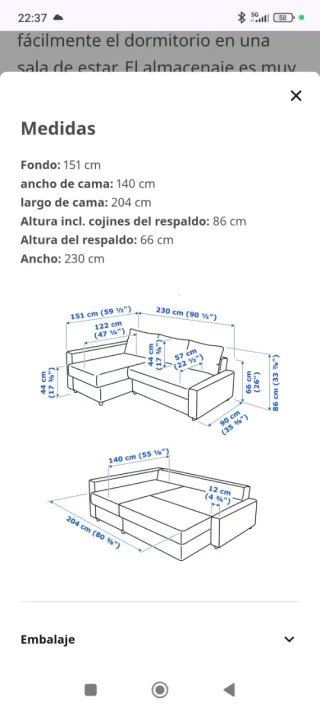 Sofá Cama Chaiselongue Friheten Gris