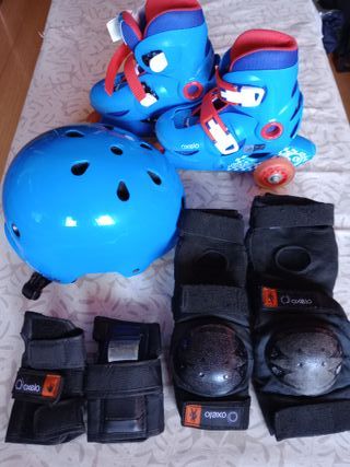 OXELO Patines extensibles, casco y protecciones