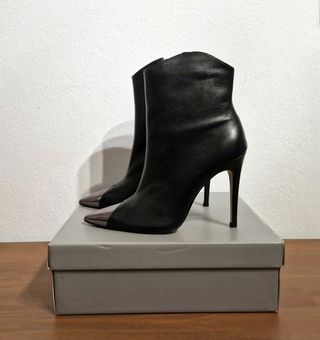 Stivaletti tacco pelle nero punta metallo 39