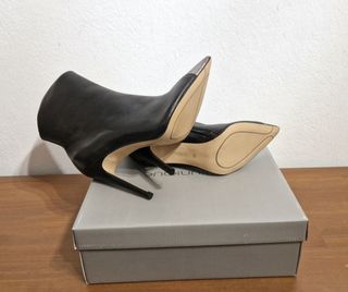 Stivaletti tacco pelle nero punta metallo 39