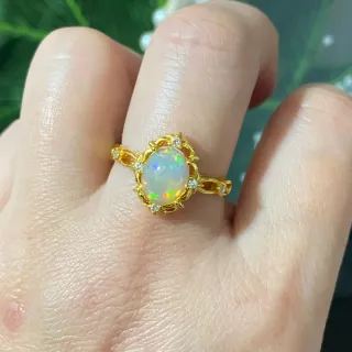 Anillo Ópalo Natural Baño Oro 18k