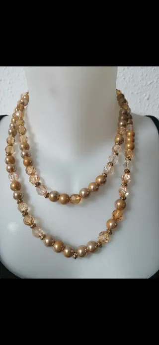 Collar largo perlas y cristales dorados 1,05