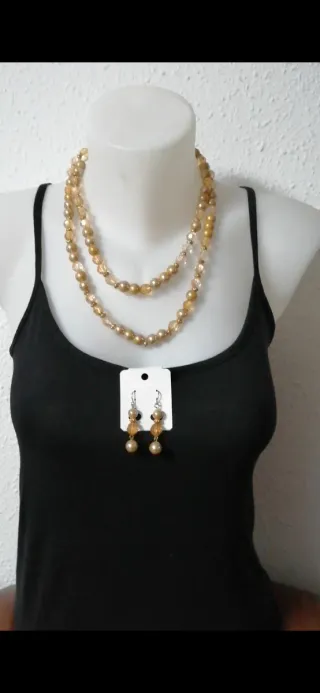 Collar largo perlas y cristales dorados 1,05