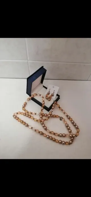 Collar largo perlas y cristales dorados 1,05