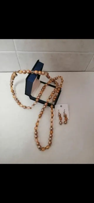 Collar largo perlas y cristales dorados 1,05