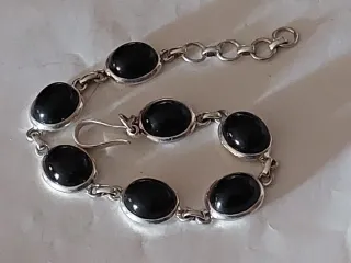 Pulsera Plata 925 con Piedras Negras Ovaladas