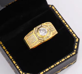 Anillo Oro 2k Diamante Plata Chapada