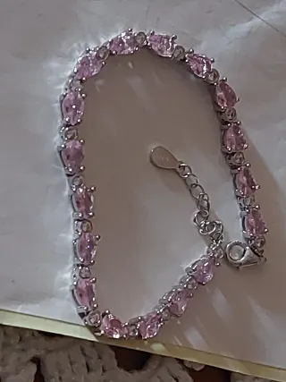 Pulsera Plata 925 Corazones Rosa